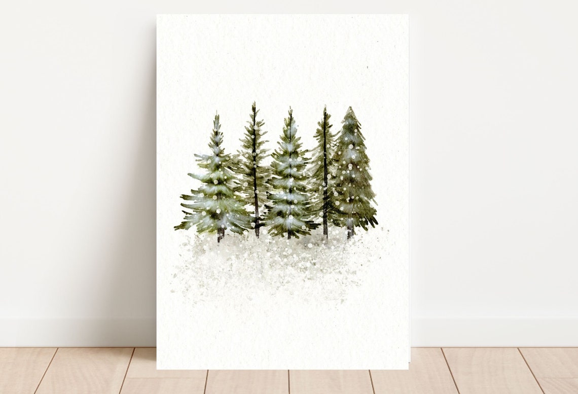 Minimalist Snowy Pine Trees Christmas Forest Painting Poster - Image 4