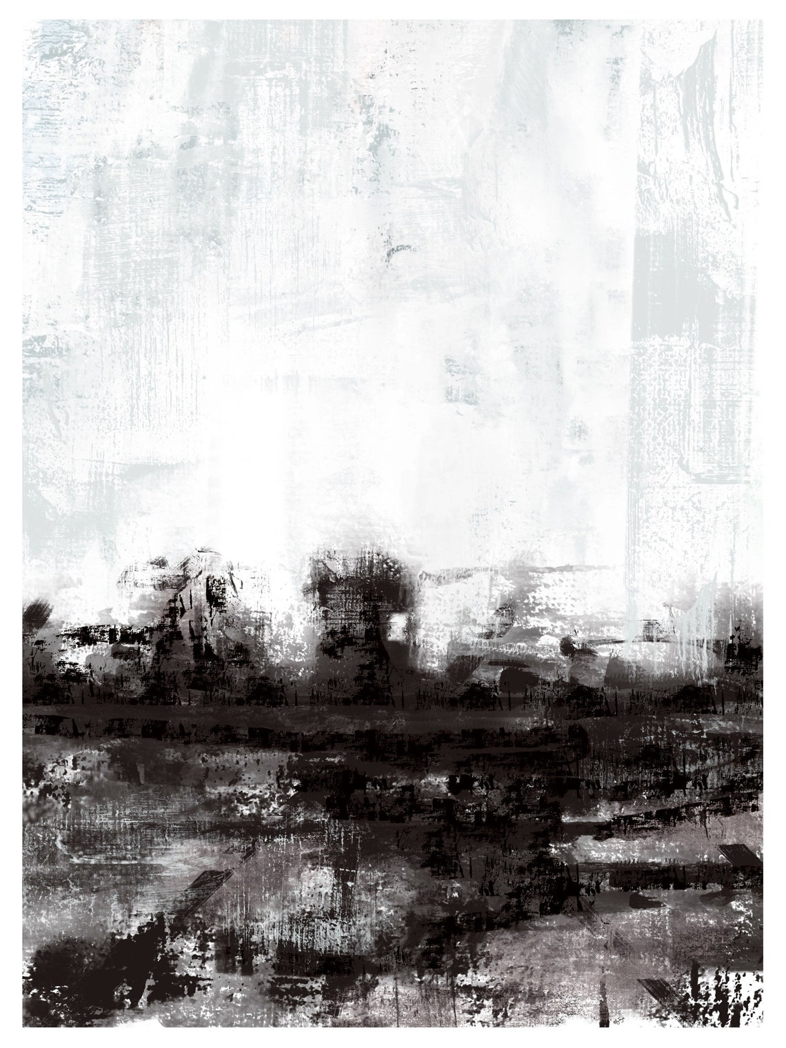 Large Dramatic Black and White Abstract Horizon Modern Art Poster - Image 3