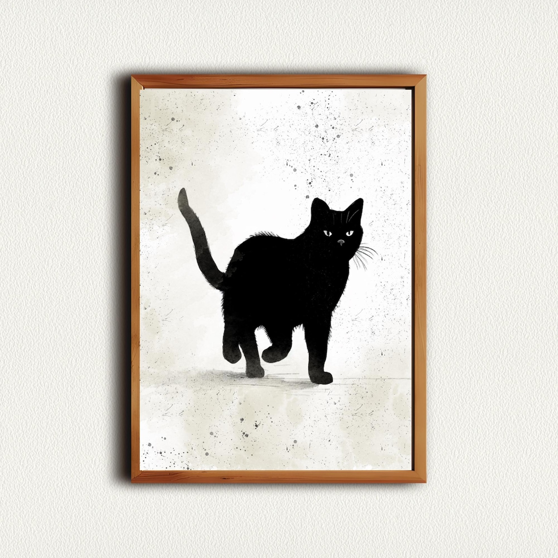 Black Cat Walking Toward Viewer With Tail Up in Ink Art Poster - Image 5