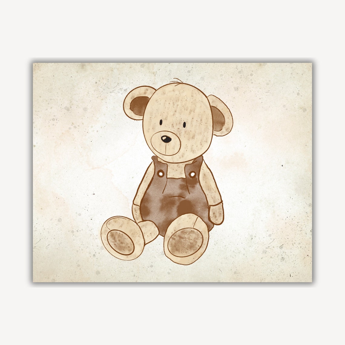 Teddy Bear Wearing Brown Overalls Sitting Vintage Art Poster - Image 4