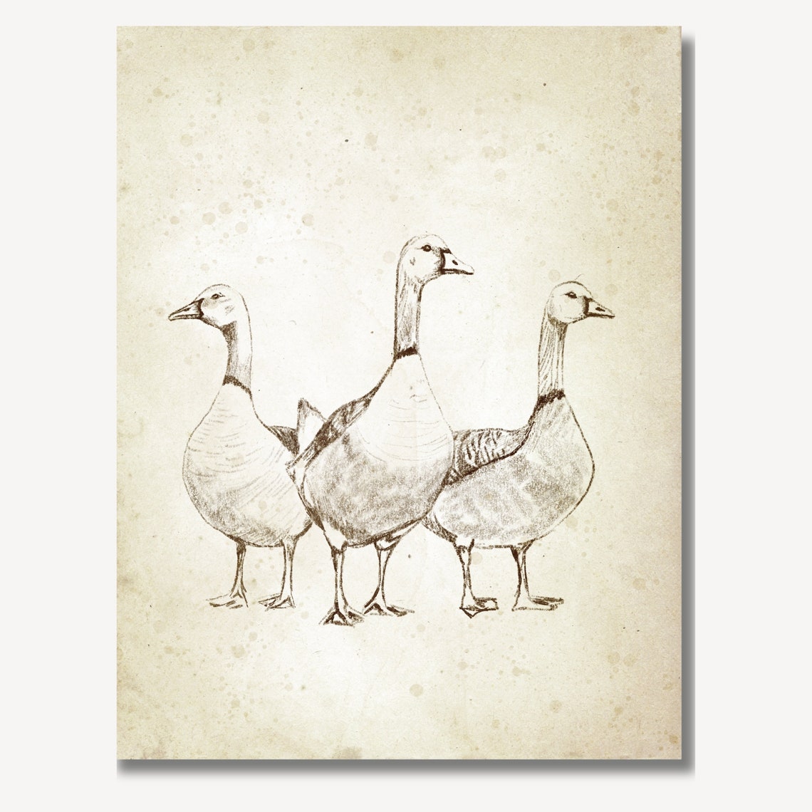 Three Geese Walking Vintage Pencil Sketch Farmhouse Bird Art Print - Image 3