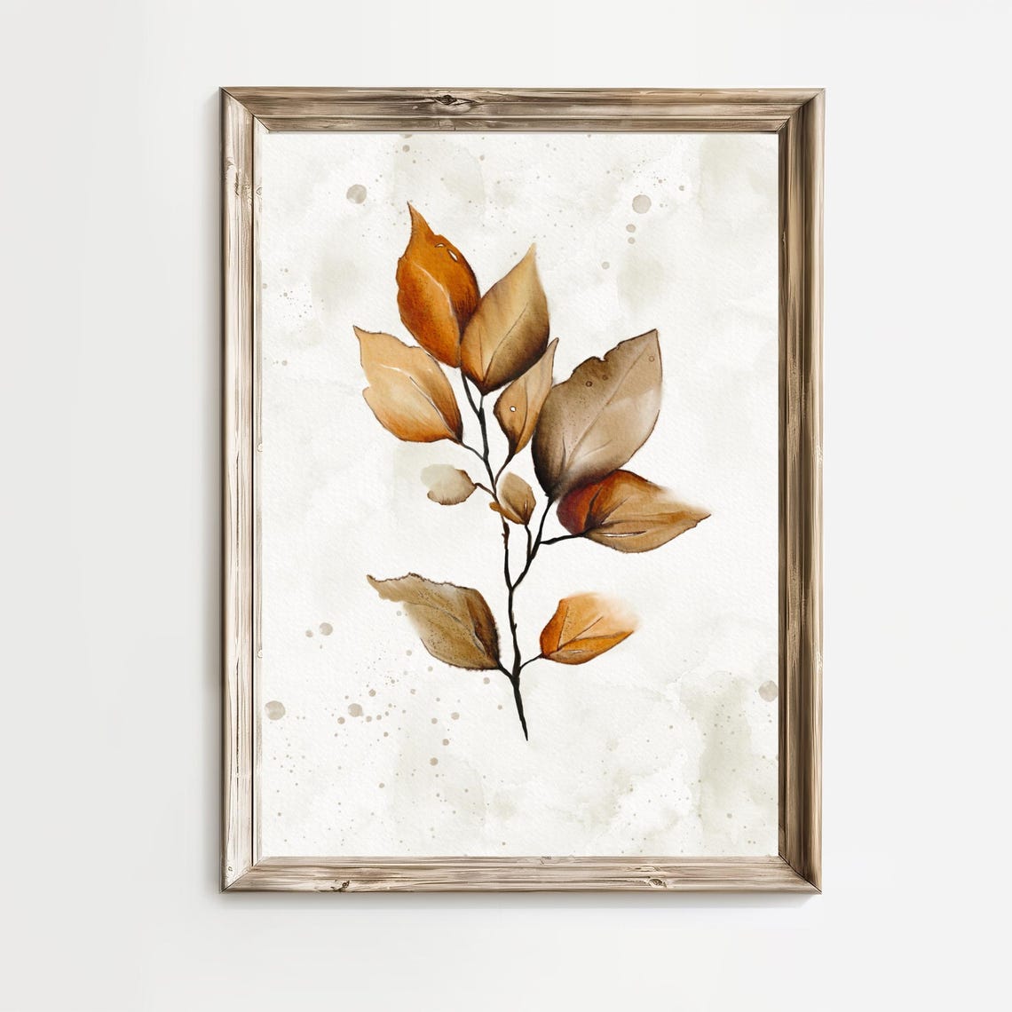 Golden Autumn Leaves Branch Watercolor Fall Botanical Wall Art
