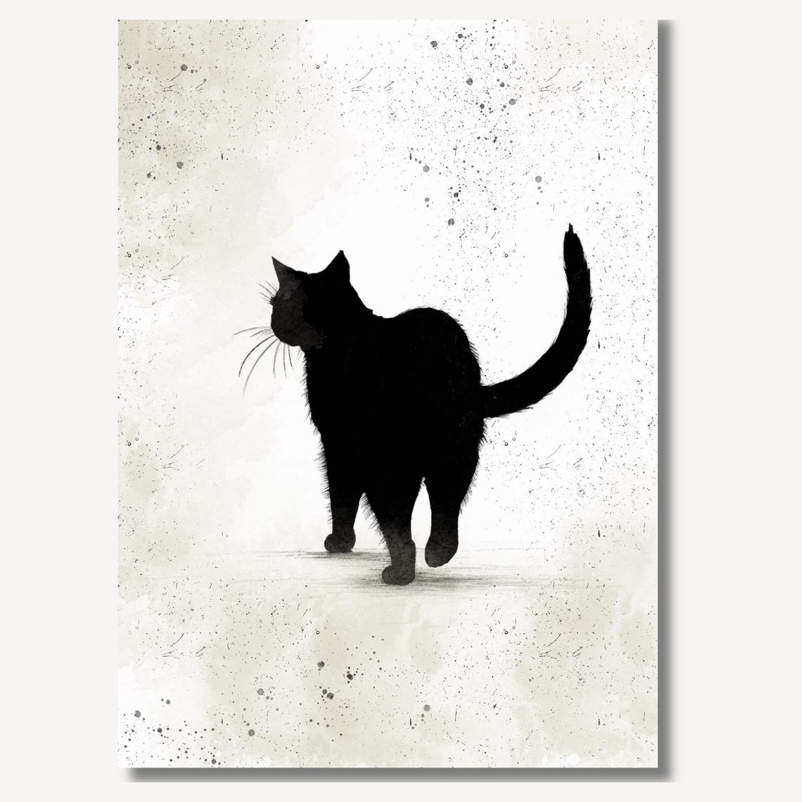 Black Cat Standing and Gazing Up Elegant Ink Silhouette Poster - Image 2