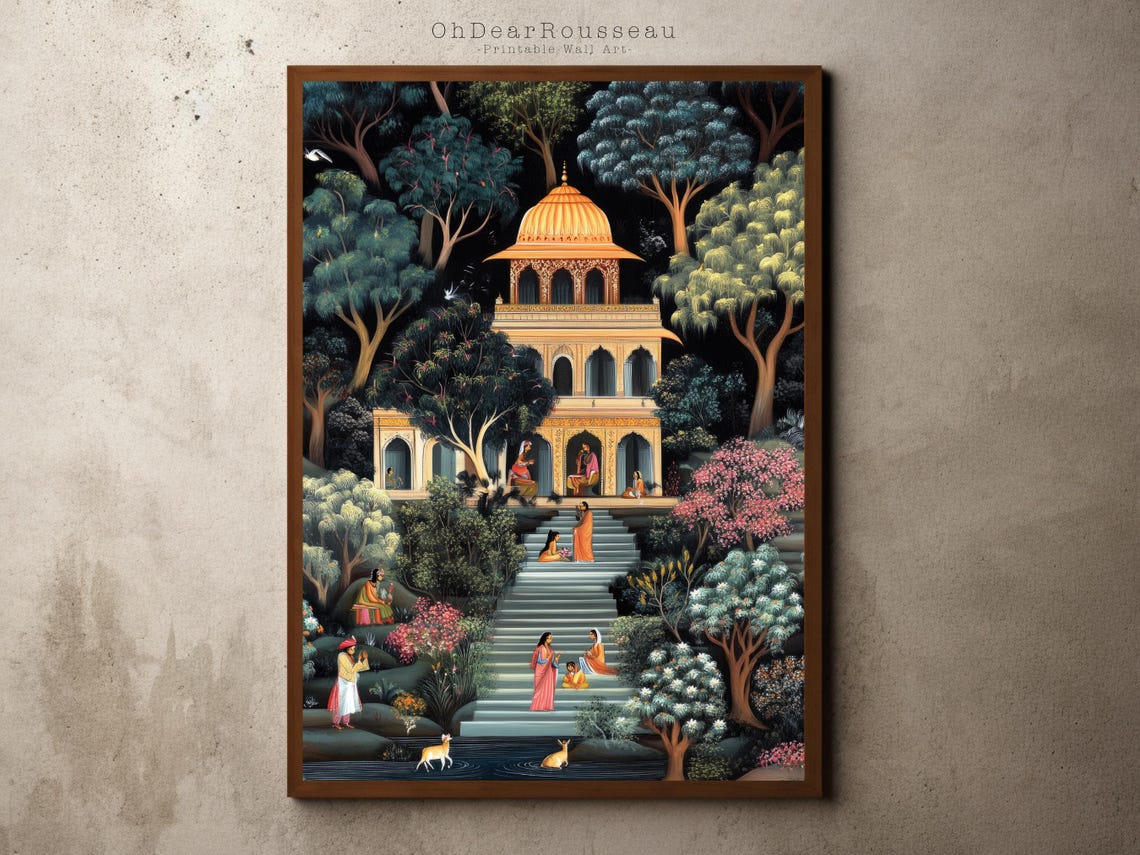 Rajasthani Palace Miniature Painting Mughal Temple Scene Poster