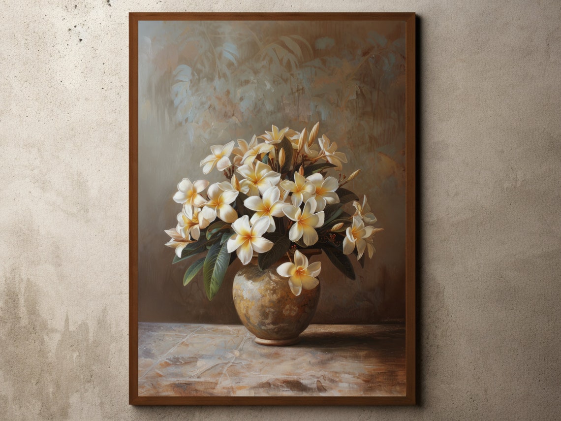Frangipani Flowers Vase Vintage Botanical Still Life Floral Poster