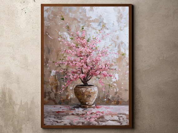 Pink Cherry Blossom In A Vase Impressionist Spring Floral Art Poster