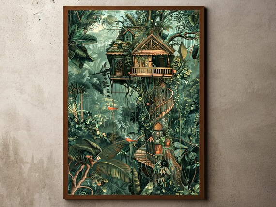 Henri Rousseau Print Poster Tropical Decor Botanical Jungle Treehouse Art Vintage Wall