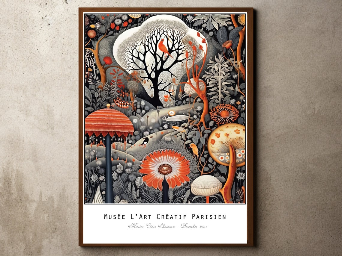 Stylized Orange Forest Jungle Art Exhibition Showcase Poster
