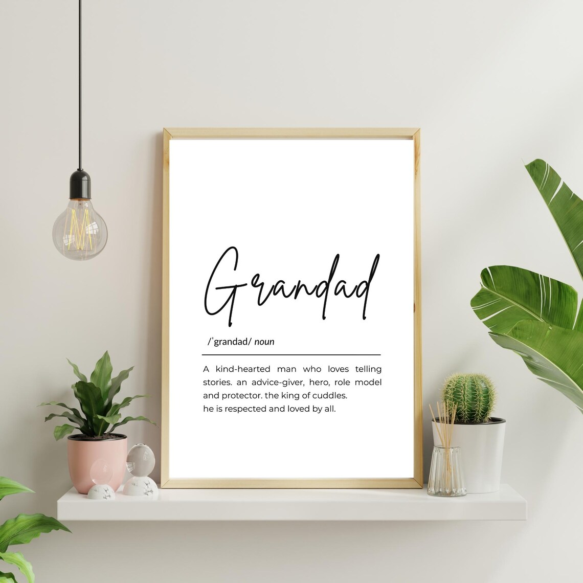 Grandad Definition Kind Hearted Meaning Gift Family Typography Quote Wall Art