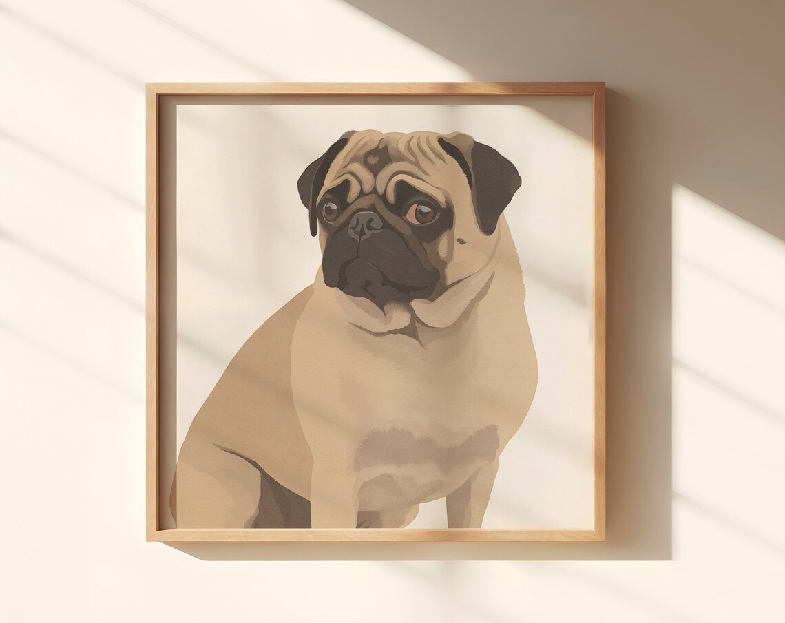 Cute Fawn Pug Dog Print Pug Gift Dog Wall Art Dog Lover Gifts Trendy Wall Art Square Print Instant Pet Portrait Art
