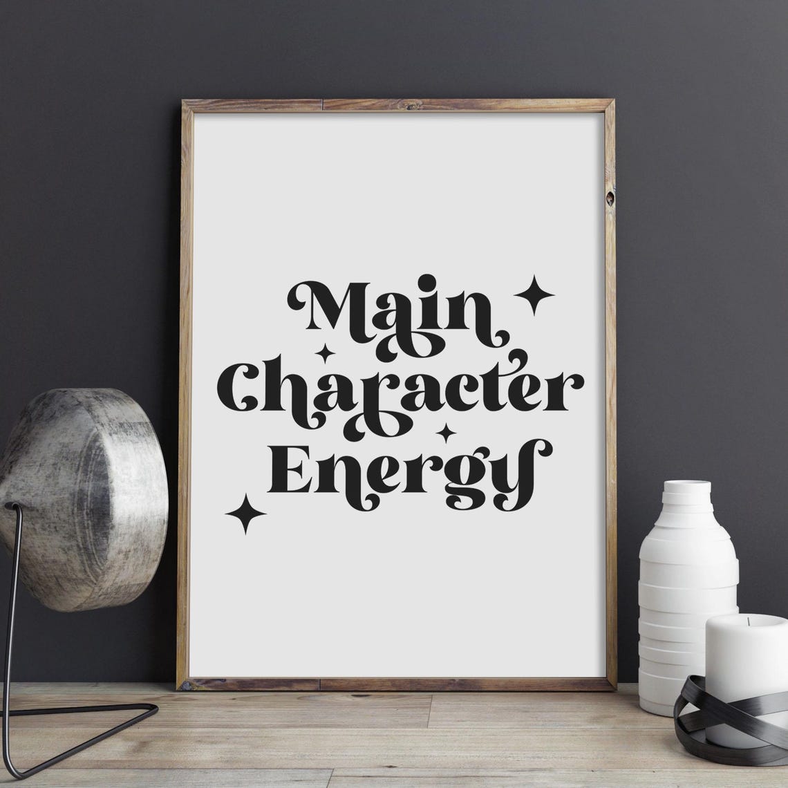 Main Character Energy Retro Typography Black and White Poster - Image 2