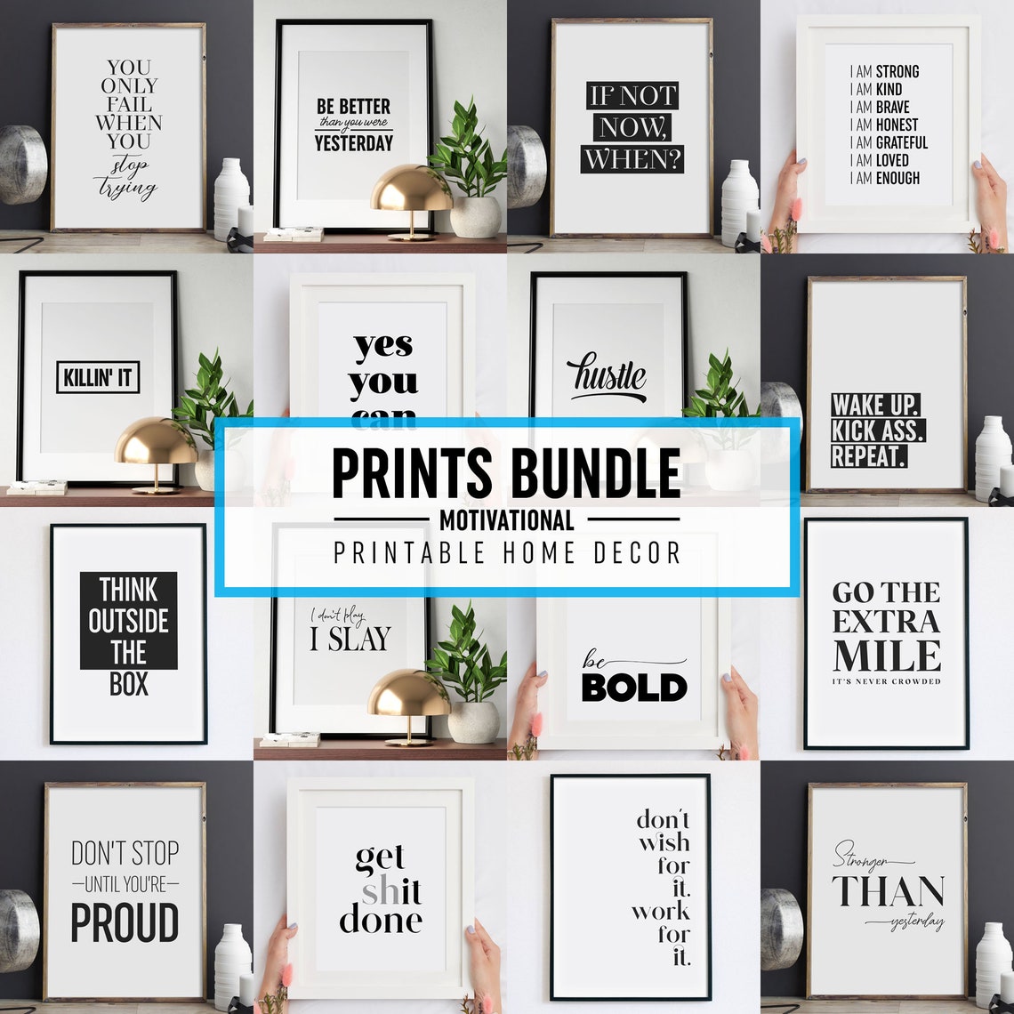 Motivational 16 Poster Bundle Set Minimalist Typography Home Decor