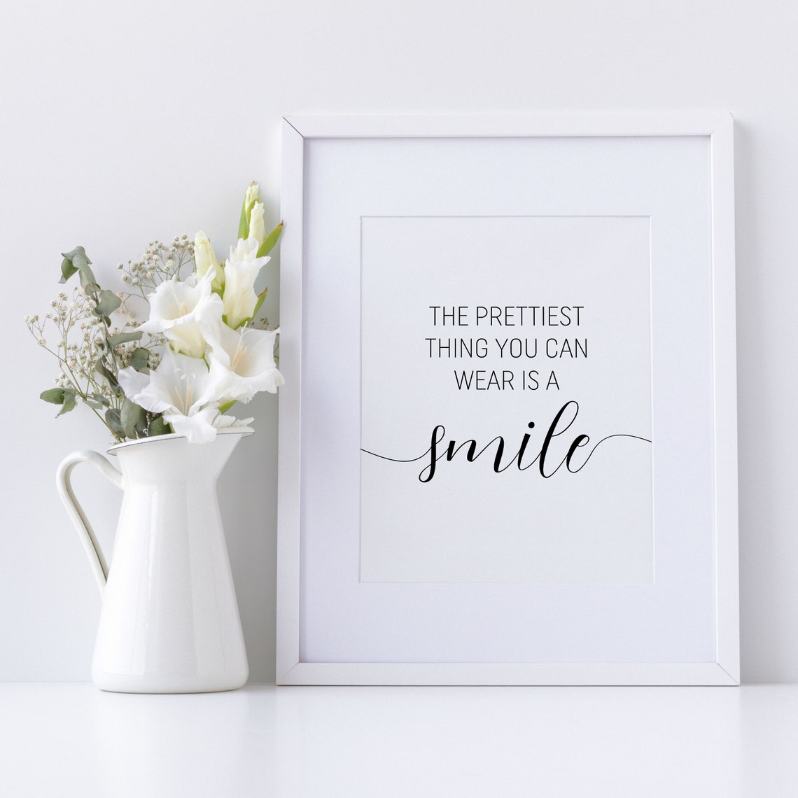 The Prettiest Thing You Can Wear Is A Smile Print Inspirational Poster Teenage Girl Room Art Typography Bedroom Decor Instant - Image 2