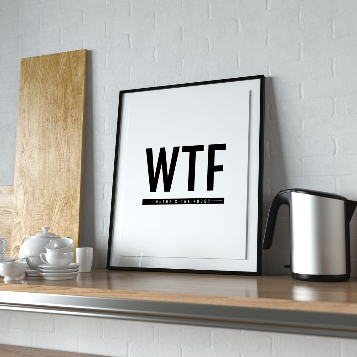 WTF Wheres The Food Funny Kitchen Poster Black White Typography - Image 2