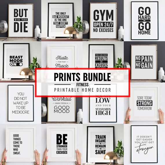 Fitness Quote Bundle 16 Gym Motivational Wall Decor Poster Set