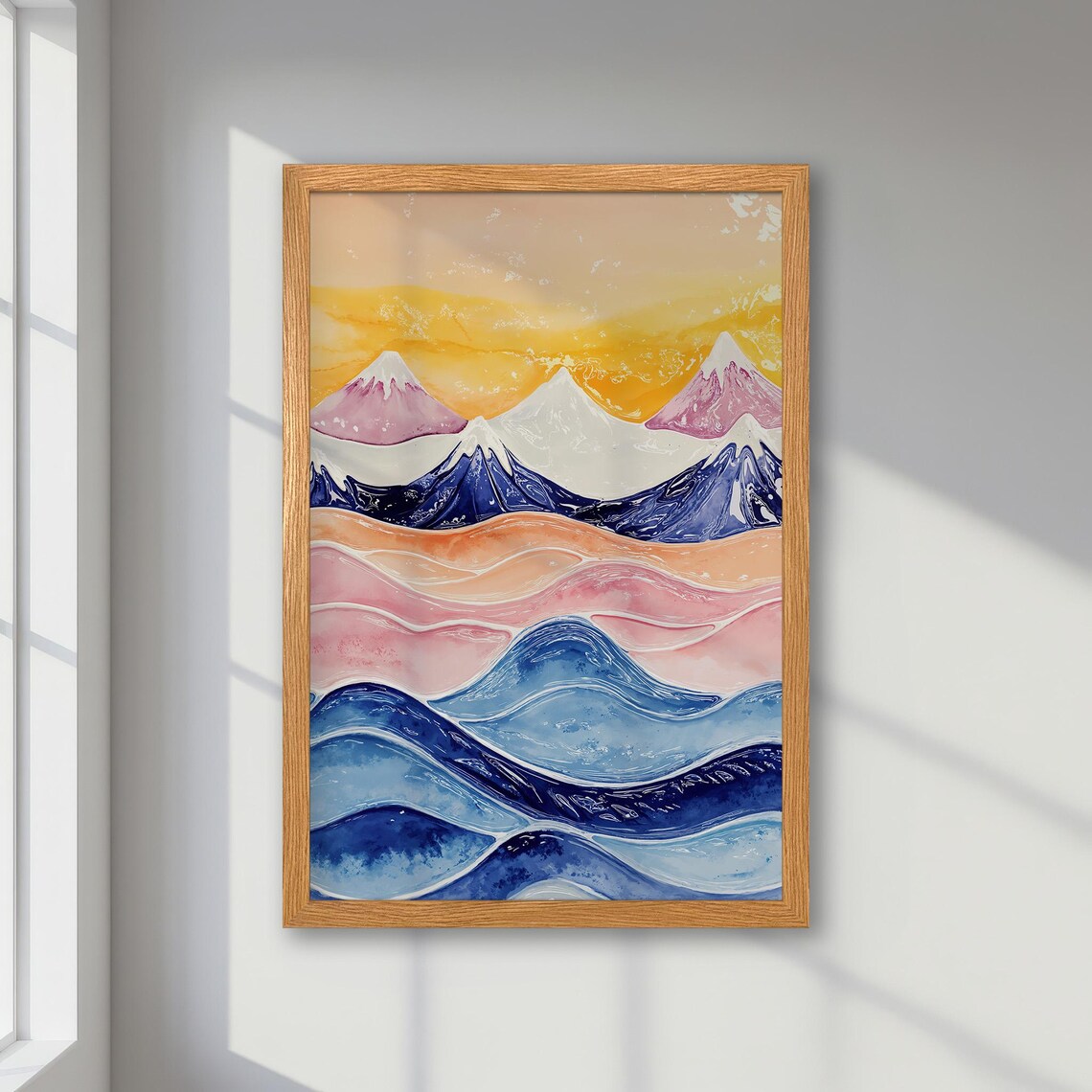 Mountain Ocean Theme Abstract Art Print, Modern