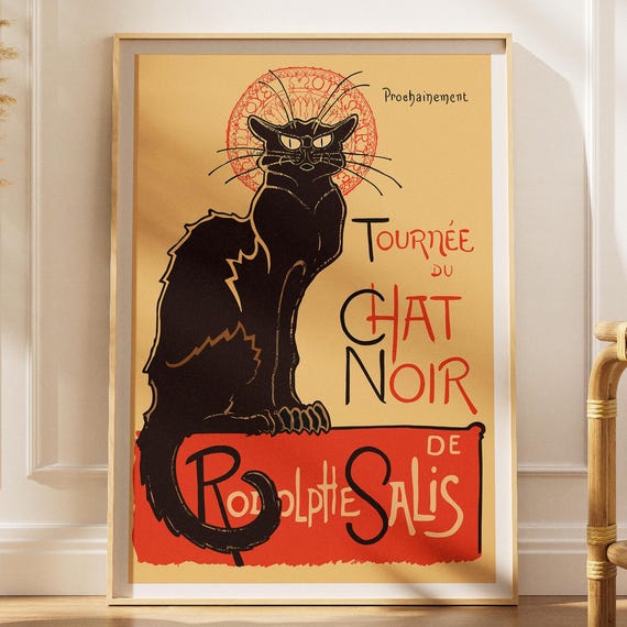 Vintage French Cabaret Black Cat Chat Noir Print Art Nouveau Wall Theophile Steinlen