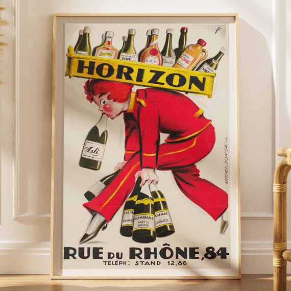 Vintage Horizon Italian Cocktail Poster Antique Bar Decor Art Print Digital Download