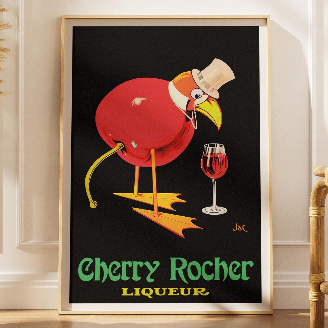 Cherry Rocher Liqueur Poster, Vintage Cocktail Art Print