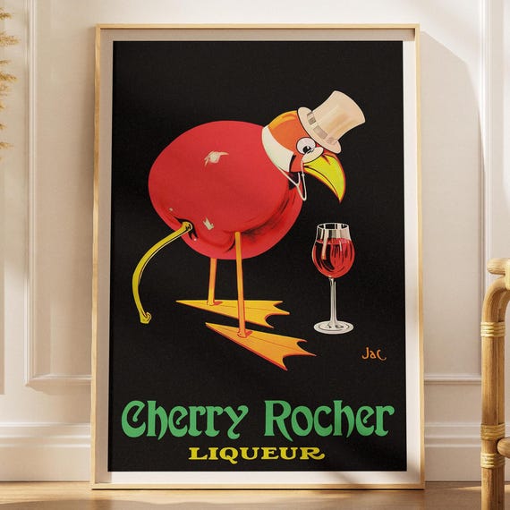 Cherry Rocher Liqueur Poster, Vintage Cocktail Art Print