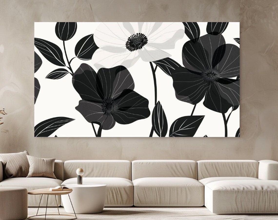 Black And White Abstract Flowers Veined Petals Modern Poster Print