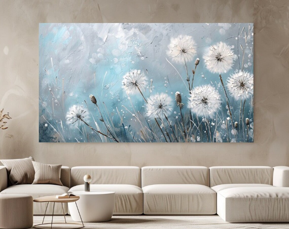 White Dandelions Abstraction, Luxury Wall Art Print
