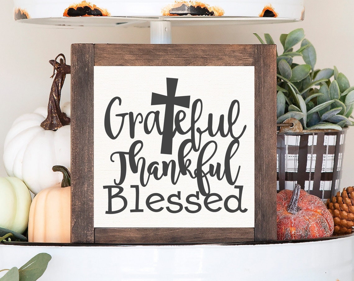Grateful Thankful Blessed Religious Fall Decor Framed Farmhouse Signs October Autumn Bible Quotes Thanksgiving Church Signs