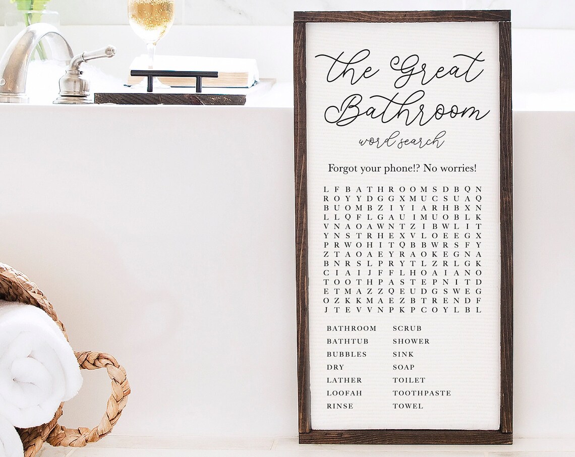 The Great Bathroom Word Search Game Funny Washroom Sign Poster