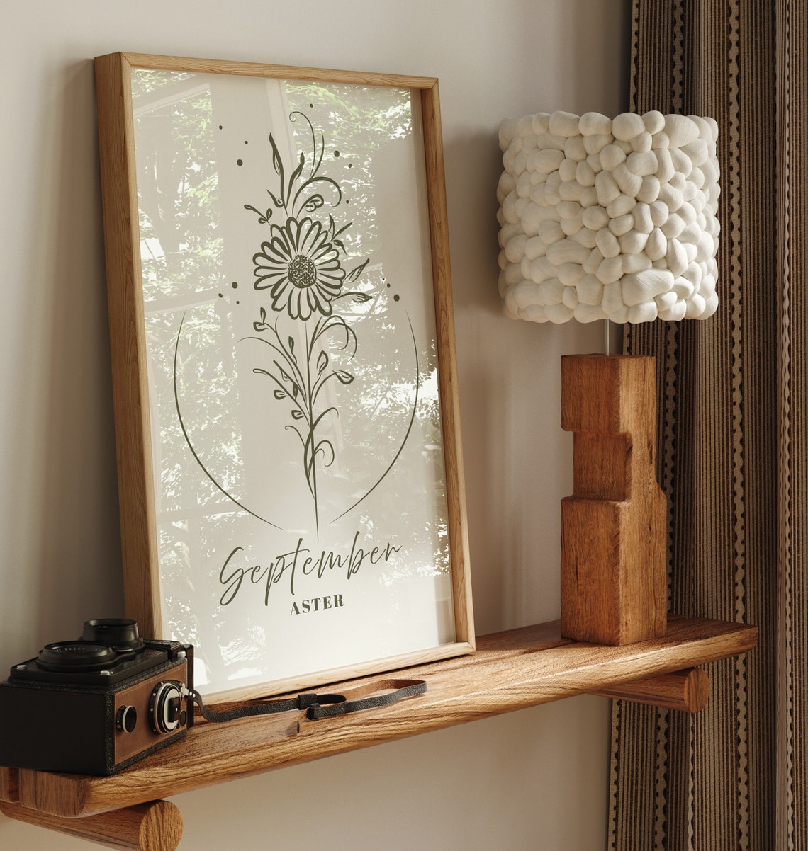 September Birth Flower Aster Minimalist Botanical Line Art Poster - Image 3