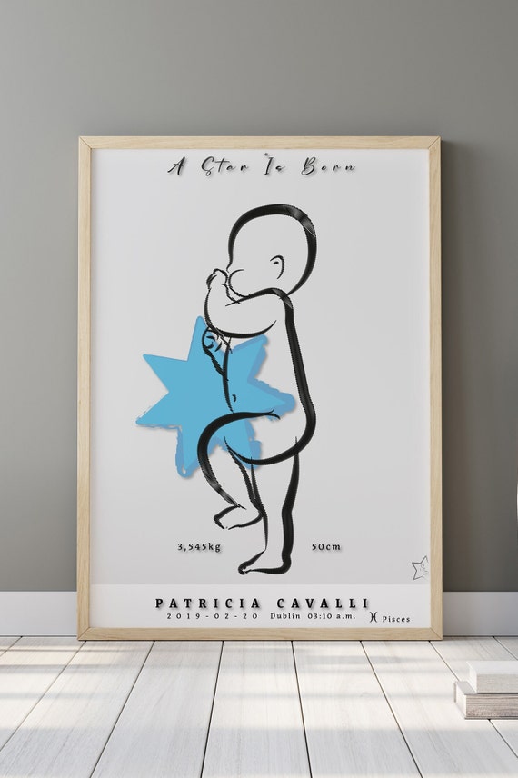 A Star Is Born Personalised Baby Boy Blue Star Birth Details Poster