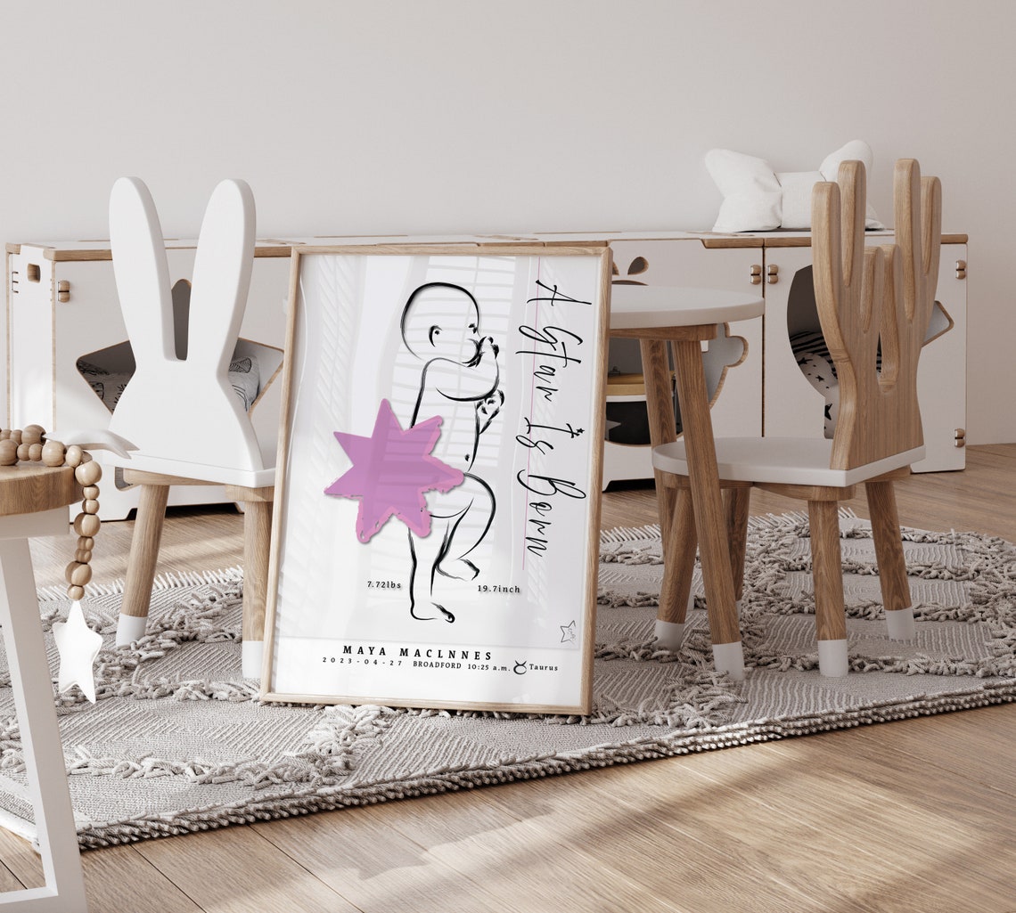 A Star Is Born Baby Birth Stats Announcement Nursery Wall Poster - Image 2