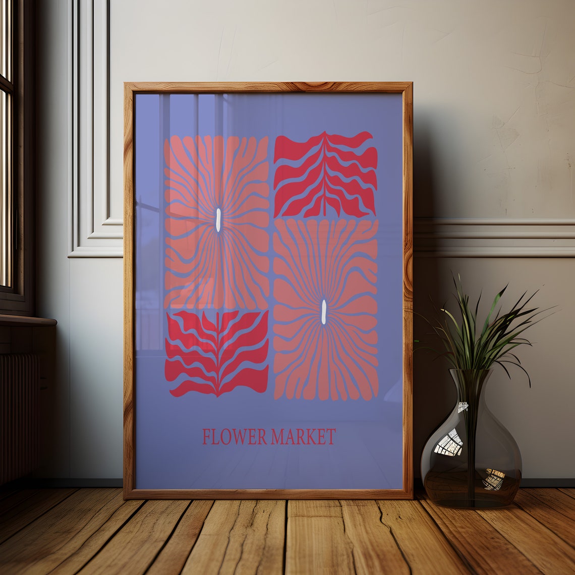 Flower Market Bold Red Pink Matisse Style Floral Abstract Poster