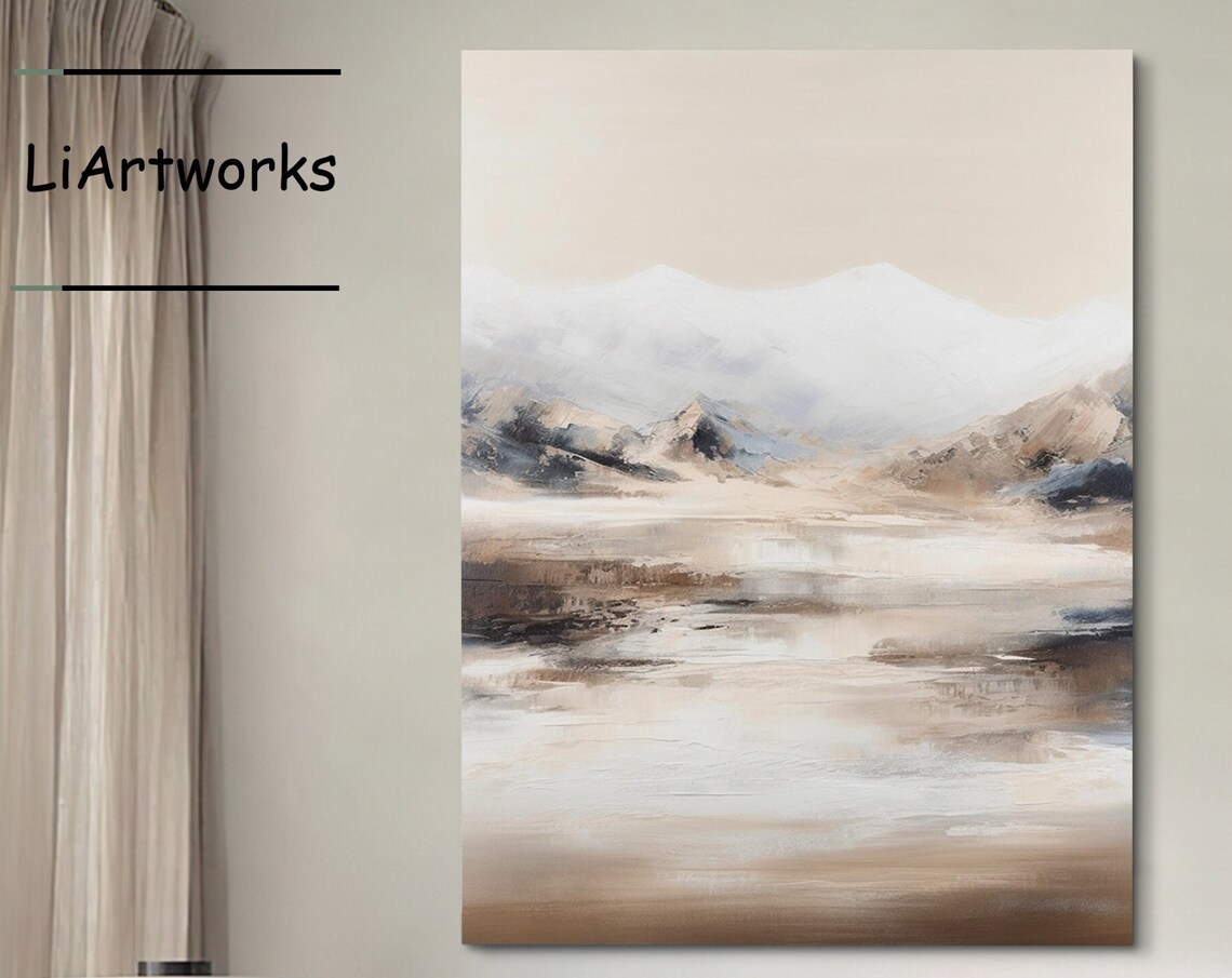 Beige Abstract Mountain Lake Wabi Sabi Neutral Landscape Poster - Image 4
