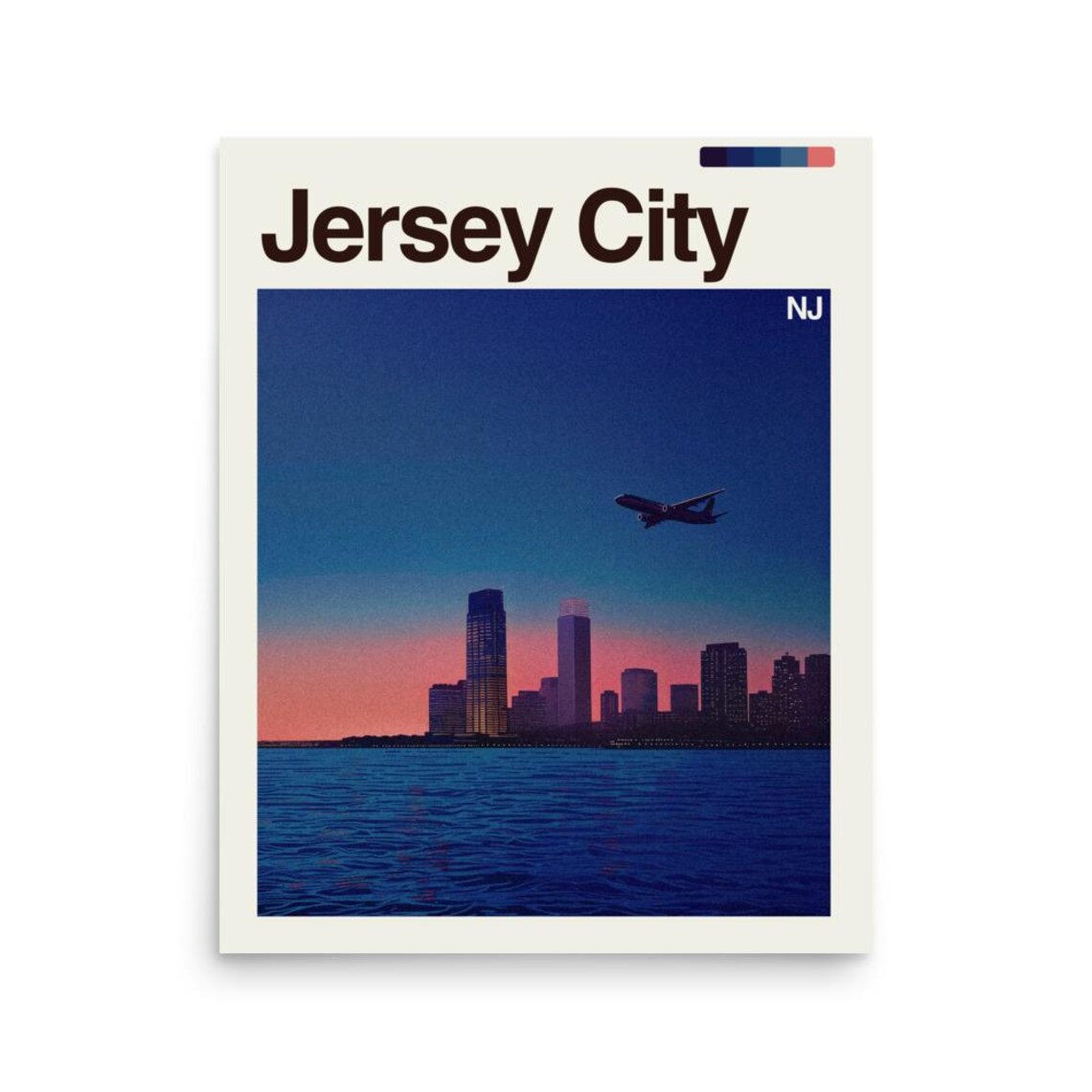Jersey City Travel Poster, Waterfront Skyline Art Print