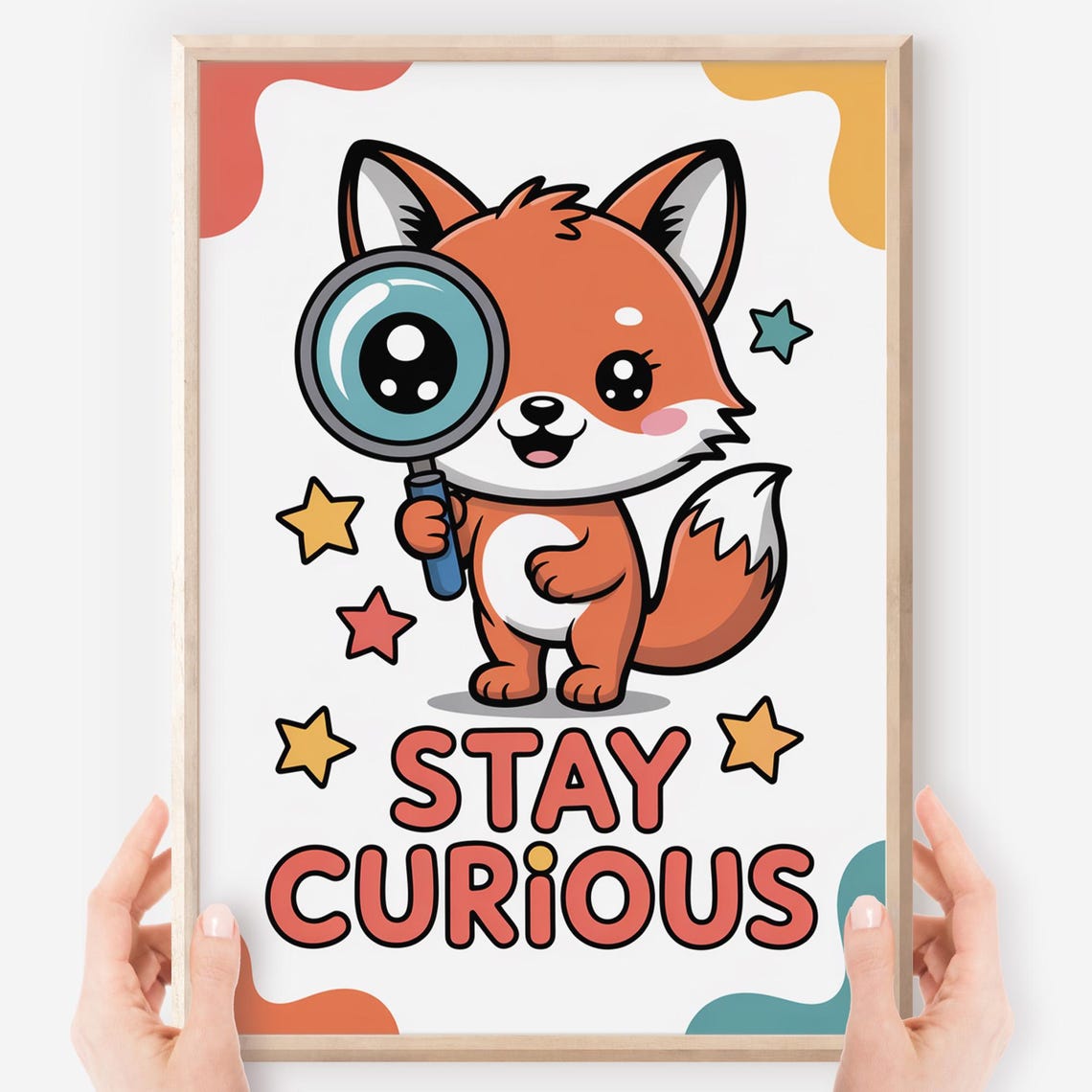 Stay Curious Kawaii Fox Poster Sel Classroom Homeschool Art
