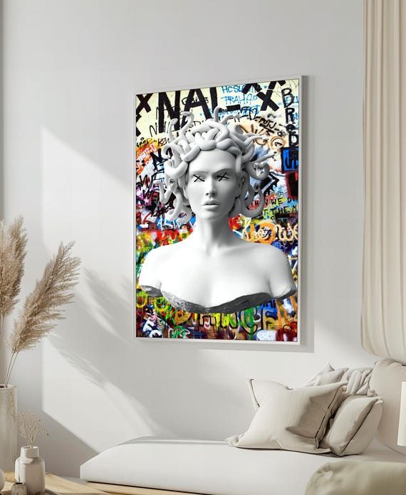 Modern Medusa Graffiti Art Bold Street Art Sculpture Print Contemporary Urban Wall Decor Greek Mythology Pop Art Ready To Hang