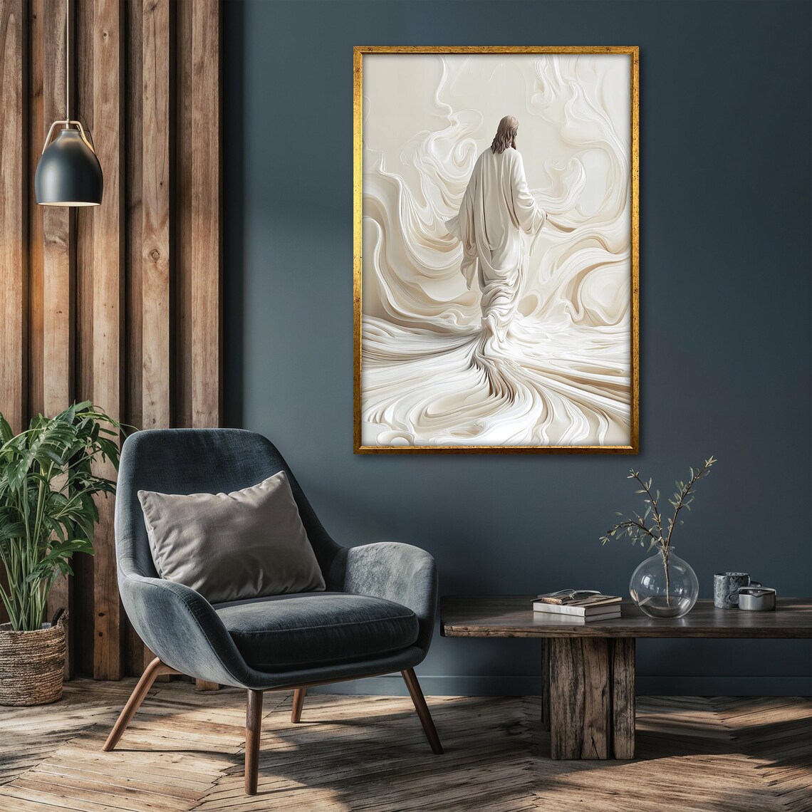Abstract Jesus Figure Dissolving into Swirling Divine White Light Poster - Image 4