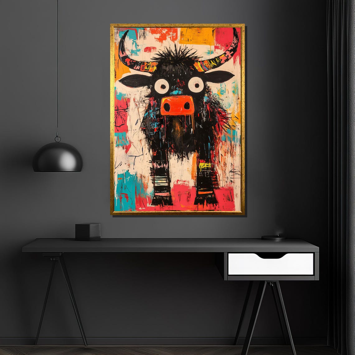 Whimsical Goofy Graffiti Bull Funny Abstract Animal Art Poster - Image 4