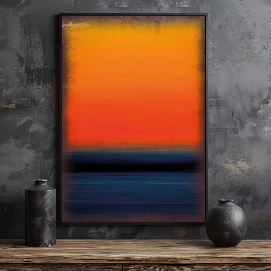 Mark Rothko Style Sunset Orange And Deep Blue Abstract Art Poster - Image 2