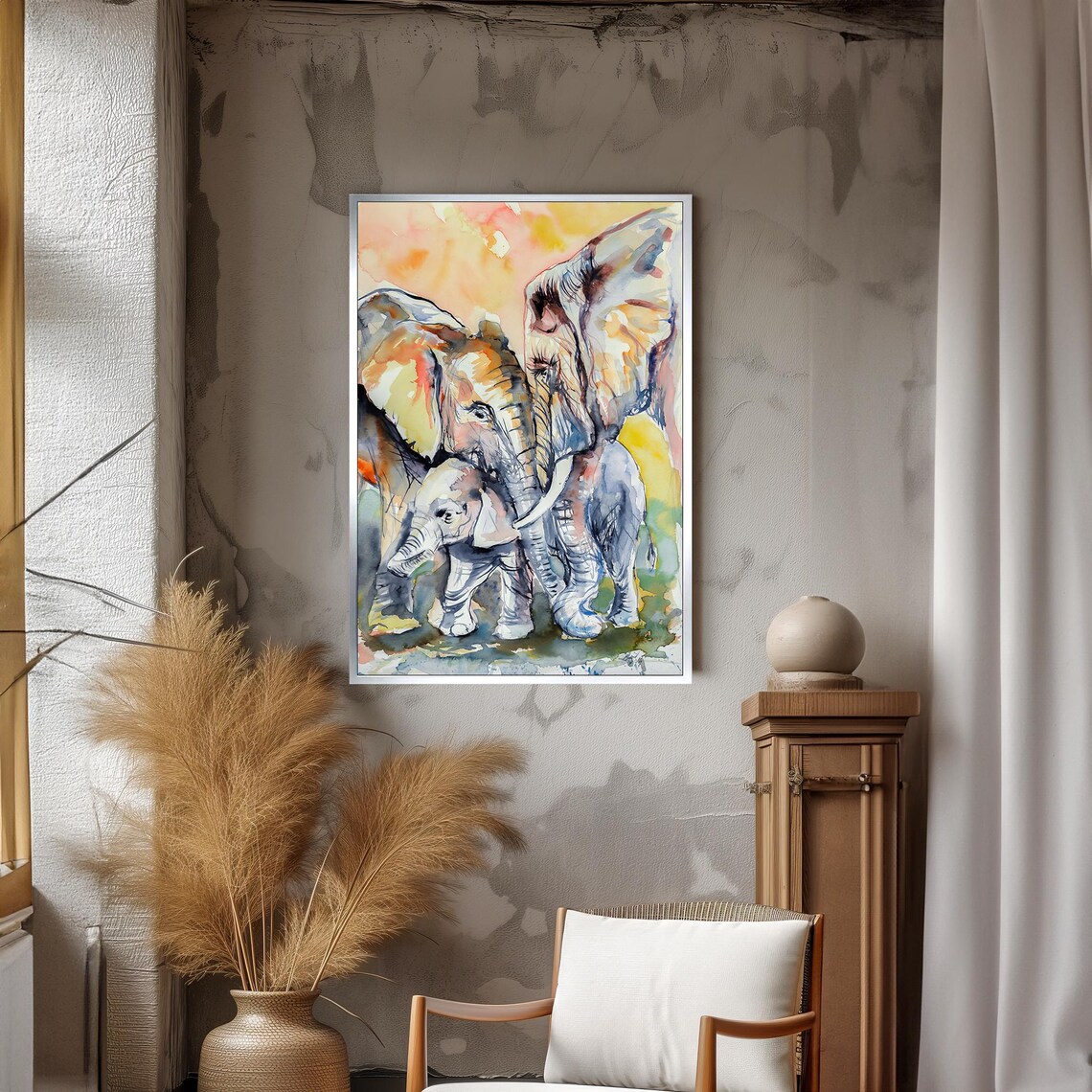 Elephant Mother and Calf Watercolor Family Embrace Poster For Nursery Decor - Image 3