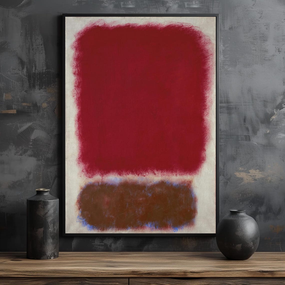 Intense Red Earthy Brown Abstract Color-Field Modern Decor Poster - Image 2