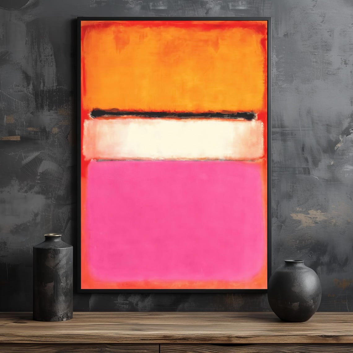 Vibrant Orange Pink White Banded Abstract Color-Field Poster - Image 2