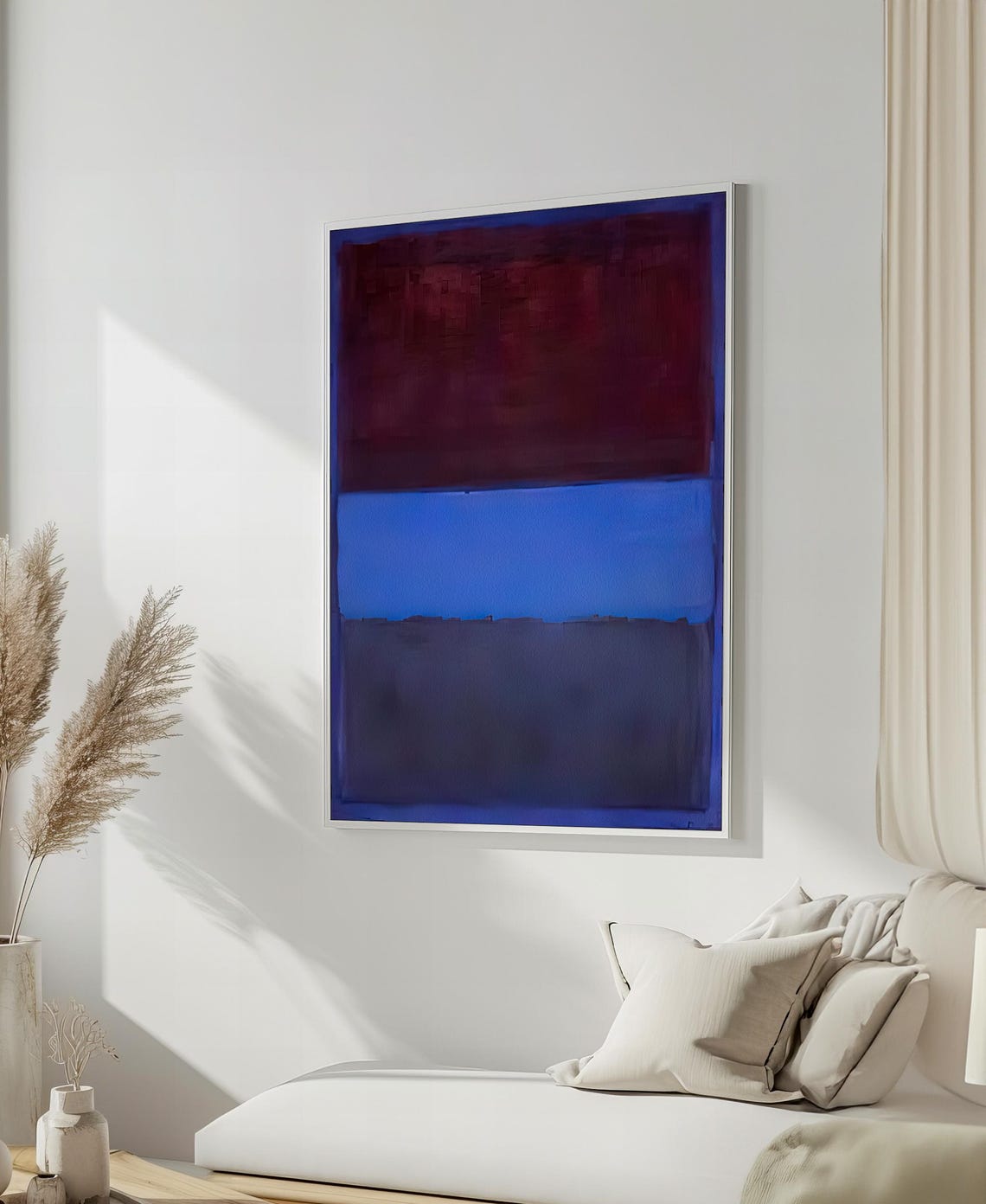 Deep Red Blue Color Field Abstract Rich Modern Elegant Poster