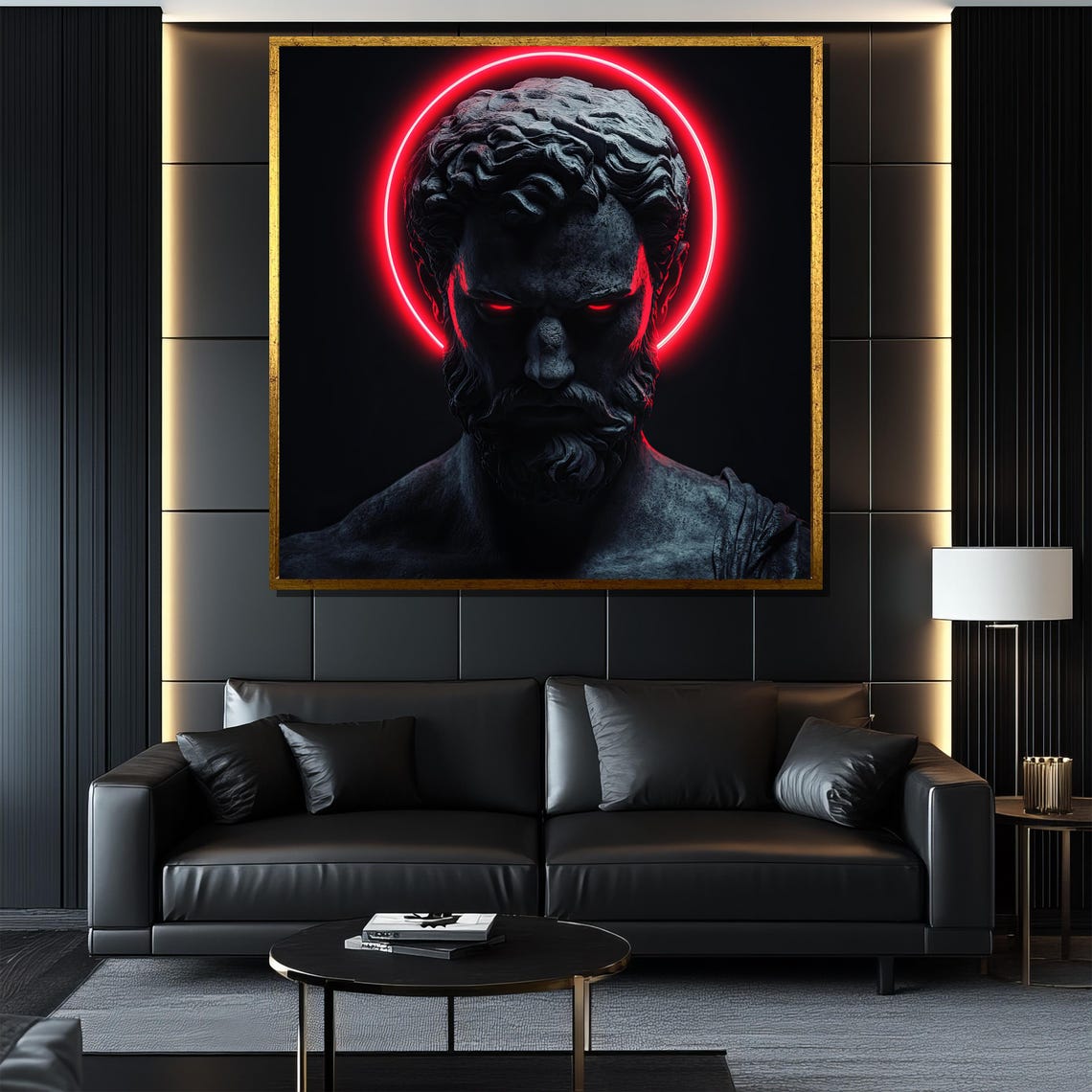 Neon Red Halo Zeus Bust Dark Greek Mythology Abstract Statement Poster - Image 4