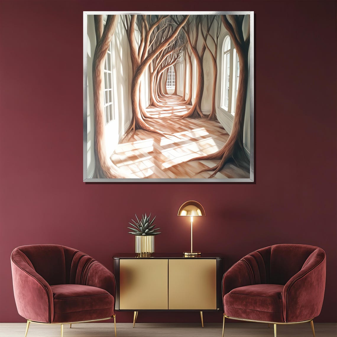 Surreal Tree Corridor Hallway Dreamlike Fantasy Nature Art Poster - Image 2