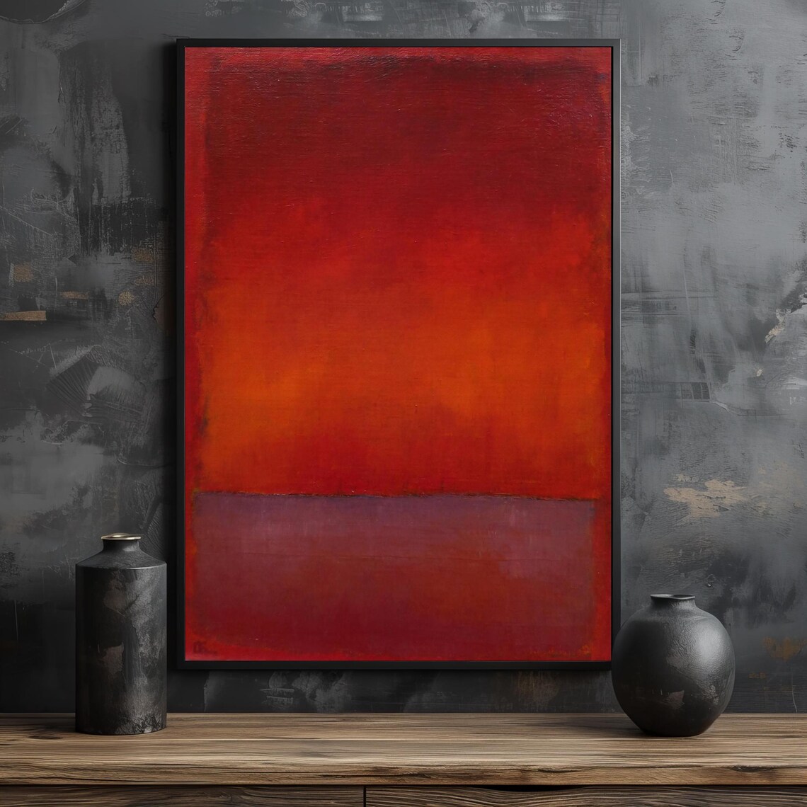 Mark Rothko Painting Deep Red And Orange Abstract Art With Horizontal Bands Ideal Gift For Modern Art Lovers - Image 2