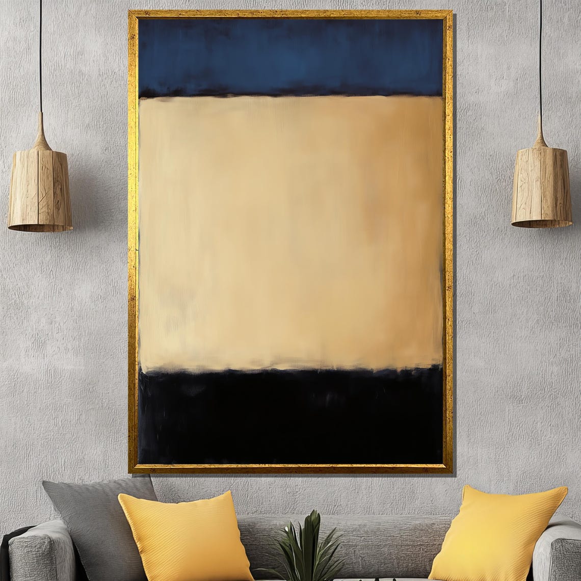 Navy Blue Beige Black Color Field Abstract Gallery Statement Poster