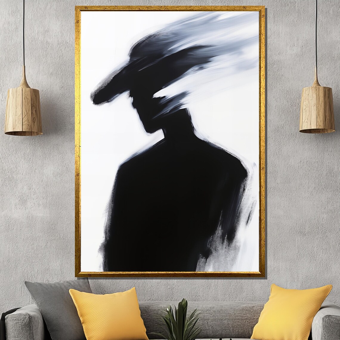 Black Cowboy Silhouette With Hat Minimalist Western Art Poster