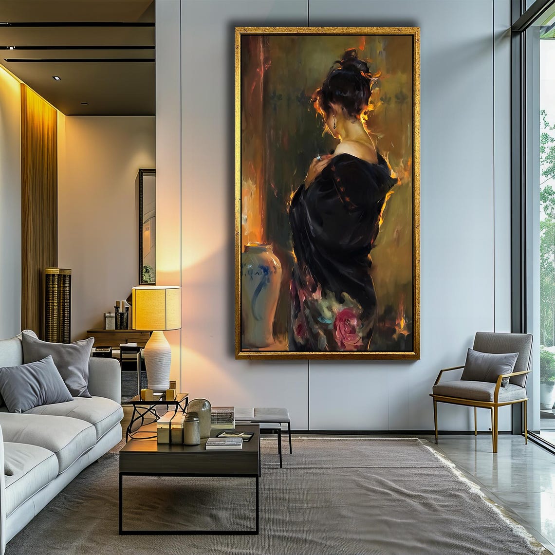 Elegant Woman In A Dark Robe Bathed In Gentle Golden Light Poster - Image 4