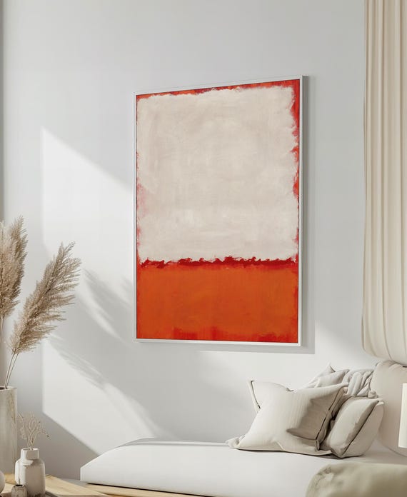 Striking Mark Rothko Painting In Crisp White And Bold Red Minimalist Abstract Art Gift For Modern Spaces